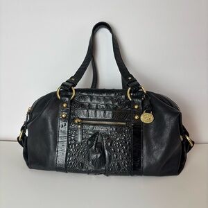 Brahmin Black Crocodile-Embossed Leather Shoulder Bag Leather Women’s Handbag